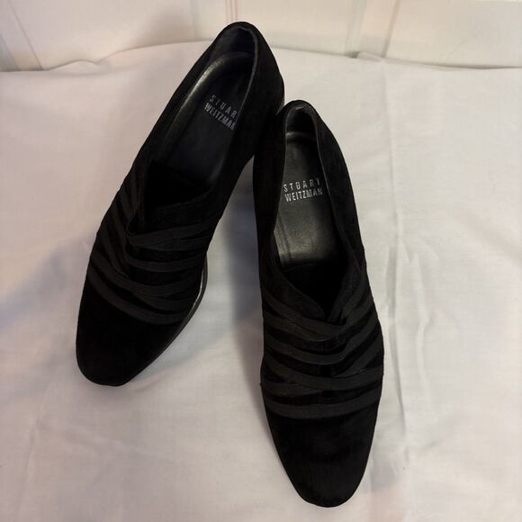 Stuart Weitzman Womens Black Suede Wedge Loafer Old Money Luxurious Latex sz 7.5 - Picture 14 of 16